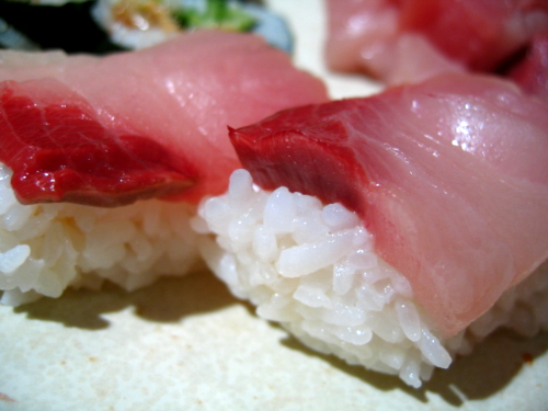 Spicy Tuna Roll, Unagi Cucumber Roll, and Hamachi Sushi - Sushi is Not Football Food