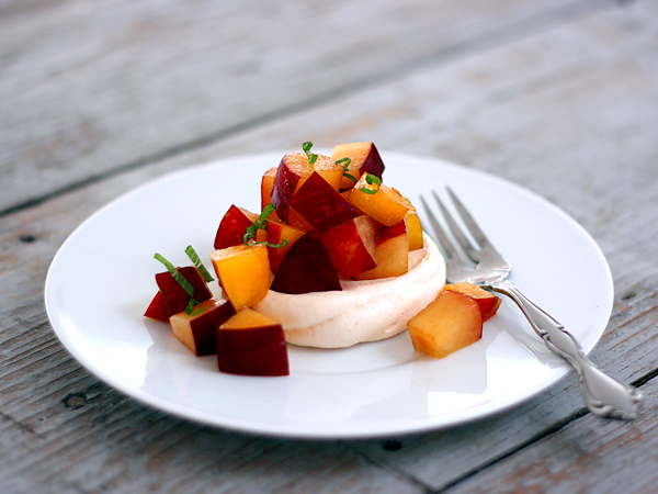 Meringues with Brandy Soaked Stone Fruit {recipe}