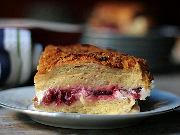 cranberry cream cheese stuffed brioche french toast casserole