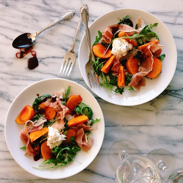 Persimmon salad on individual plates