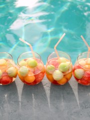 sparkling sangria with melon, poolside