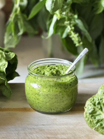 avocado green goddess in glass container
