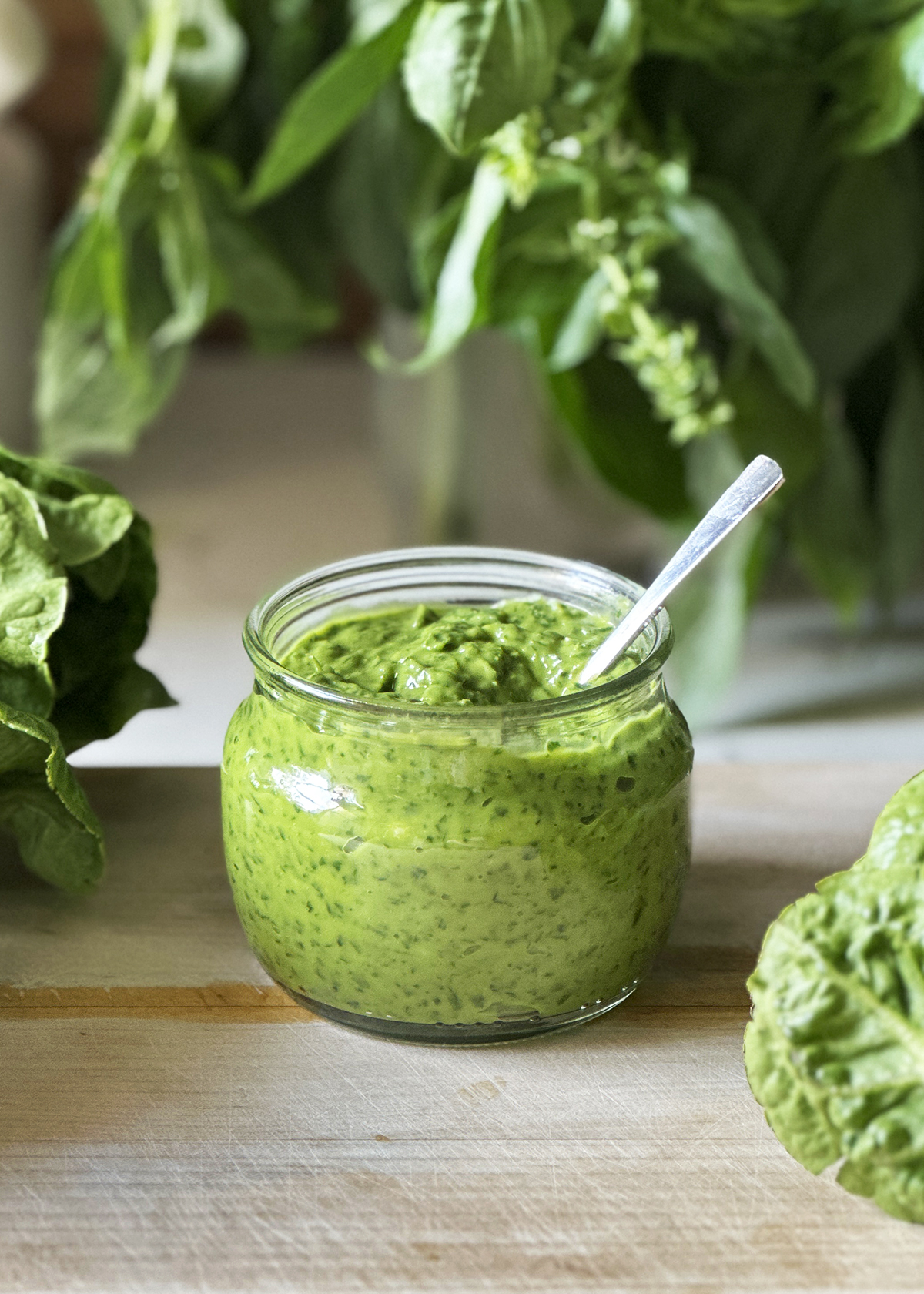 avocado green goddess in glass container