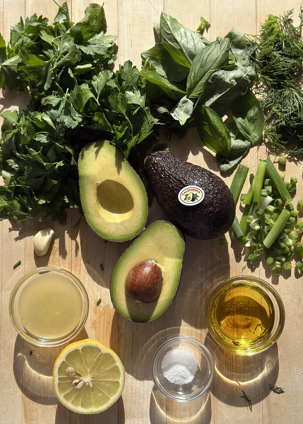 avocado green goddess ingredients, prepped