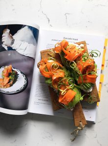 avocado toast with pickled carrots from Sqirl cookbook