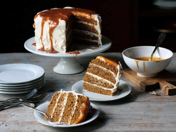 pumpkin spice layer cake with cream cheese frosting salted caramel