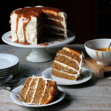 Pumpkin Spice Layer Cake with Cream Cheese Frosting and Salted Caramel