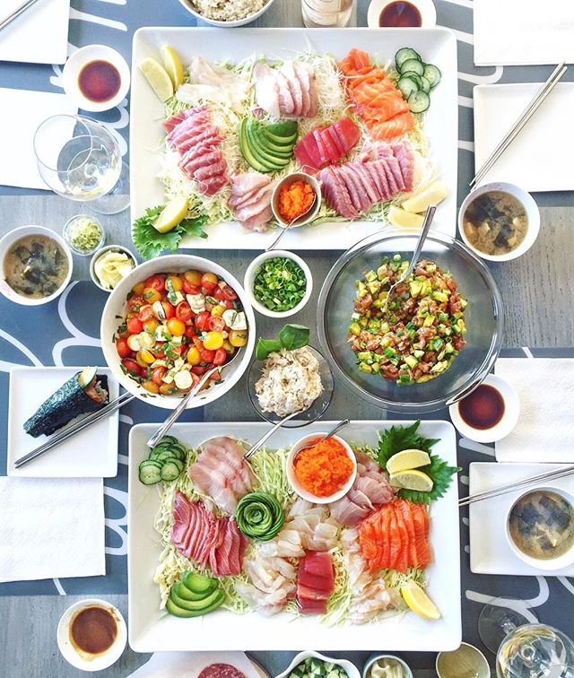 sashimi platter and poke for DIY sushi party