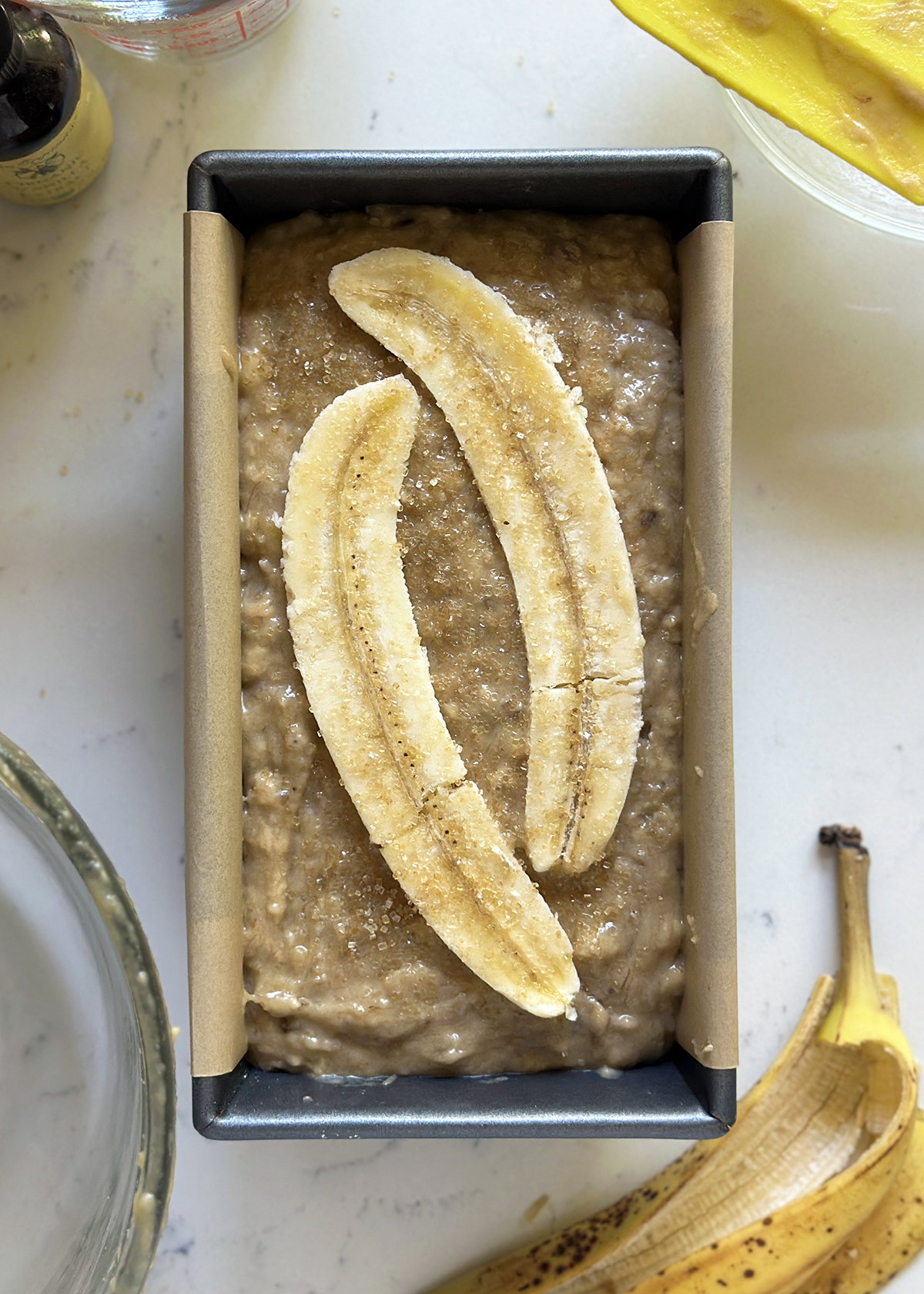 fresh banana topped batter