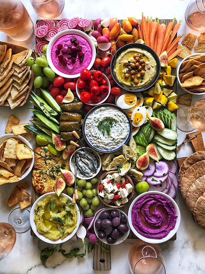 mediterranean mezze board with hummus