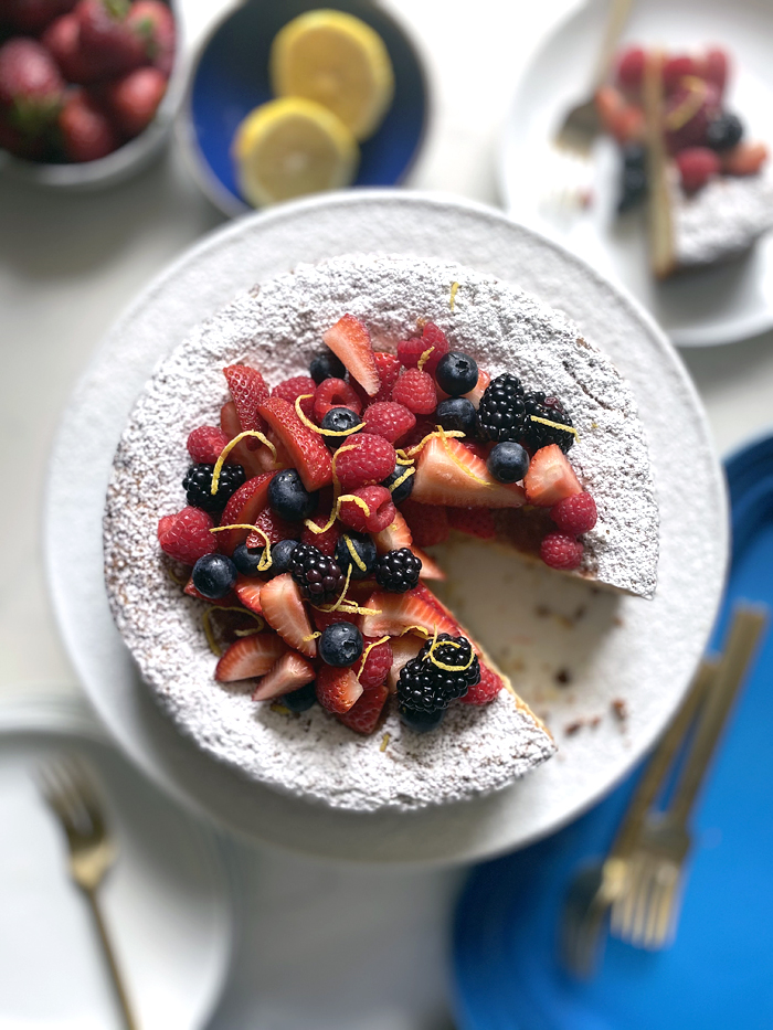 lemon olive oil cake with fresh berries