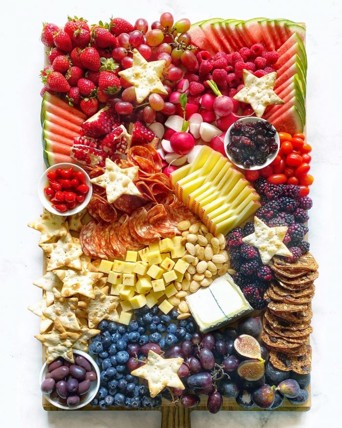 red white blue cheese board for 4th of july