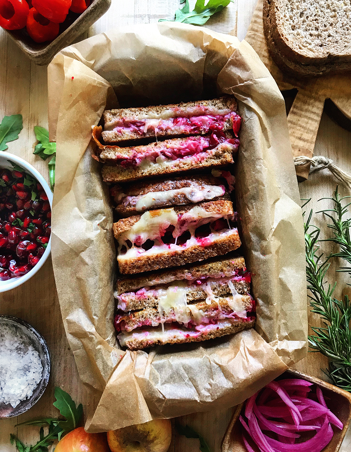 leftover cranberry sauce cheddar grilled cheese sandwich stack