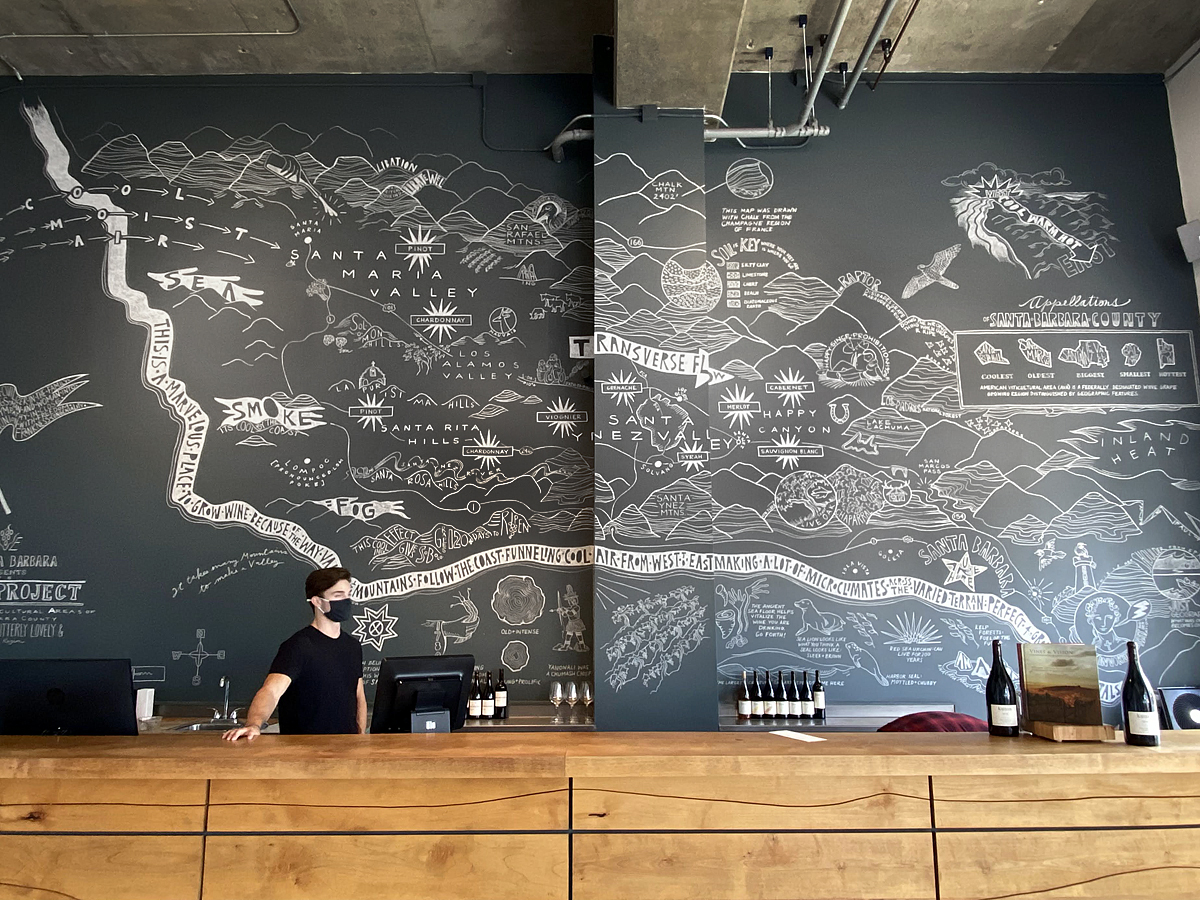 santa barbara wineries tasting room wall map