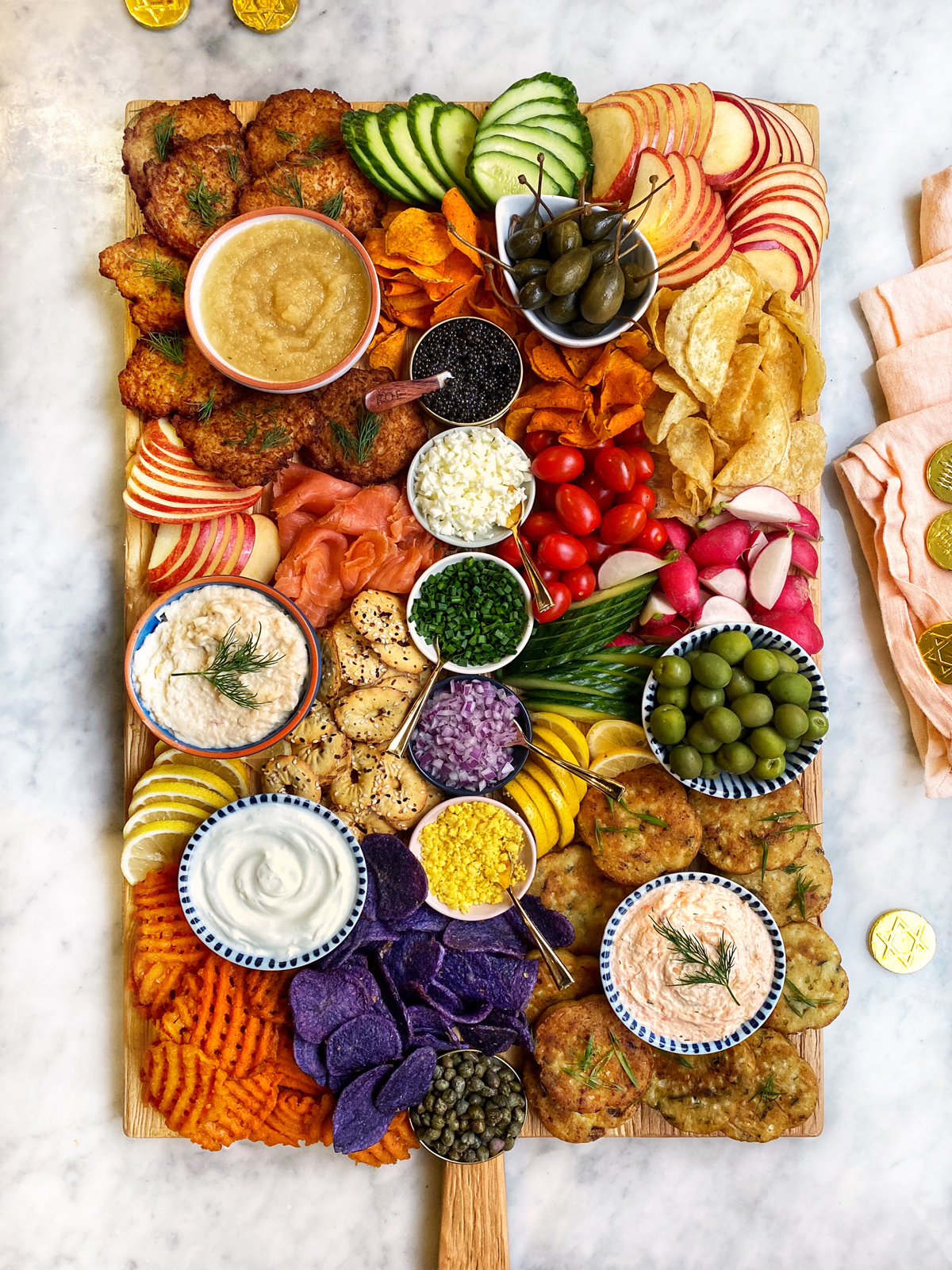 latkes and smoked salmon platter with caviar for hanukkah