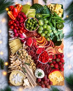 christmas charcuterie board, red and green