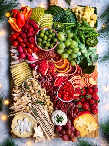 christmas charcuterie board, red and green