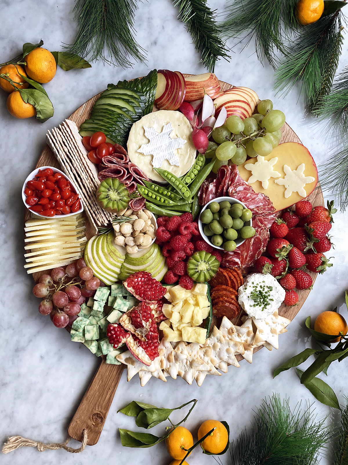 christmas charcuterie and cheese board round