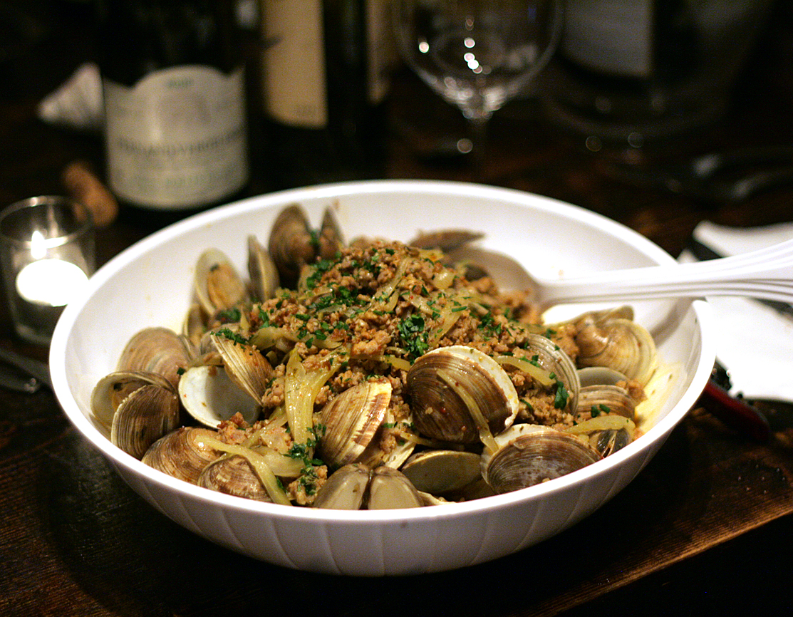 feast of seven fishes menu: clam sausage white wine pasta