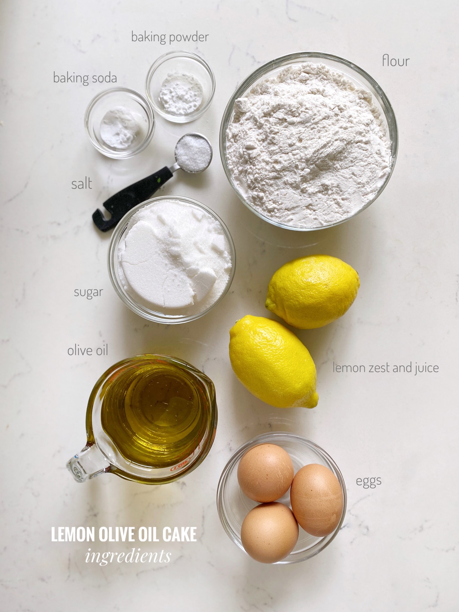 lemon olive oil cake ingredients, labeled