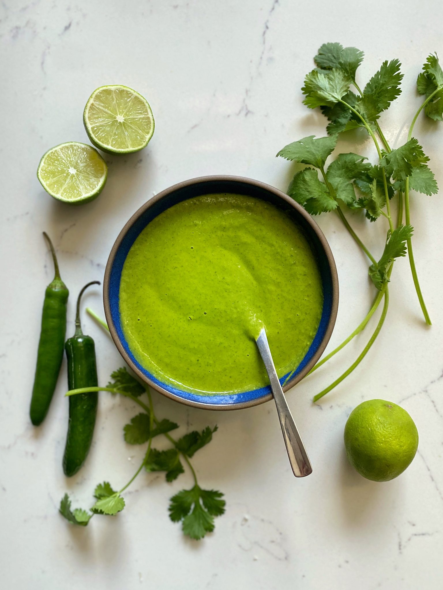 aji verde Peruvian spicy green sauce in bowl