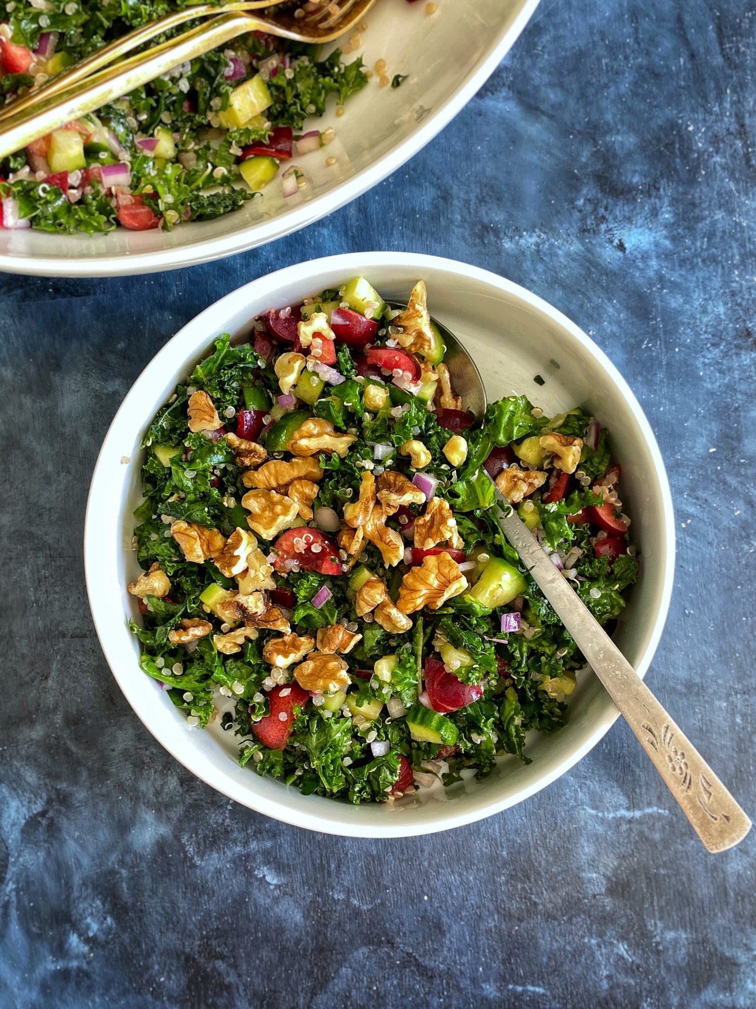 quinoa tabbouleh with kale and cherries and walnuts