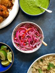 salsa criolla lime-pickled onions in serving bowl