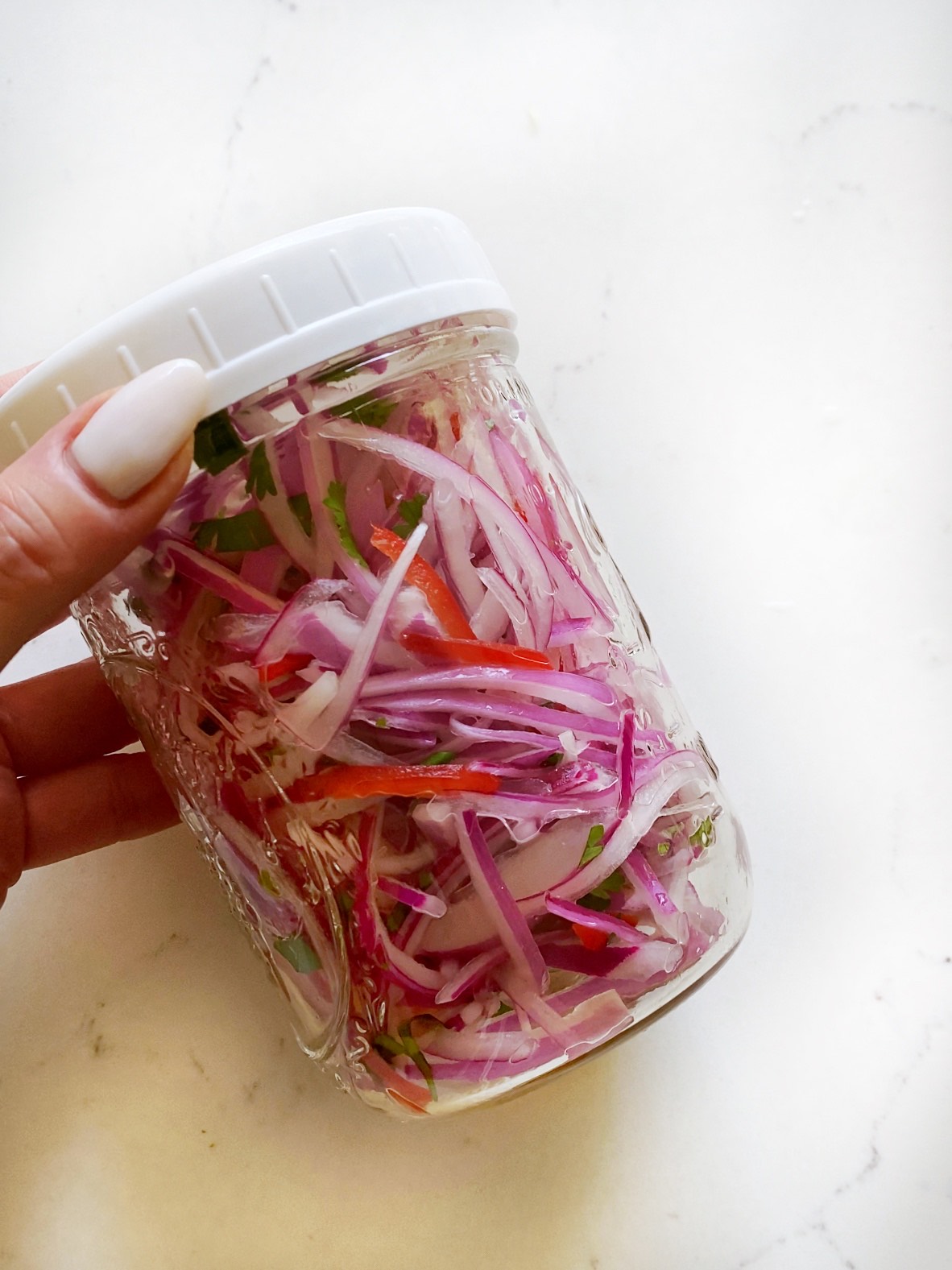 salsa criolla lime-pickled onions in mason jar