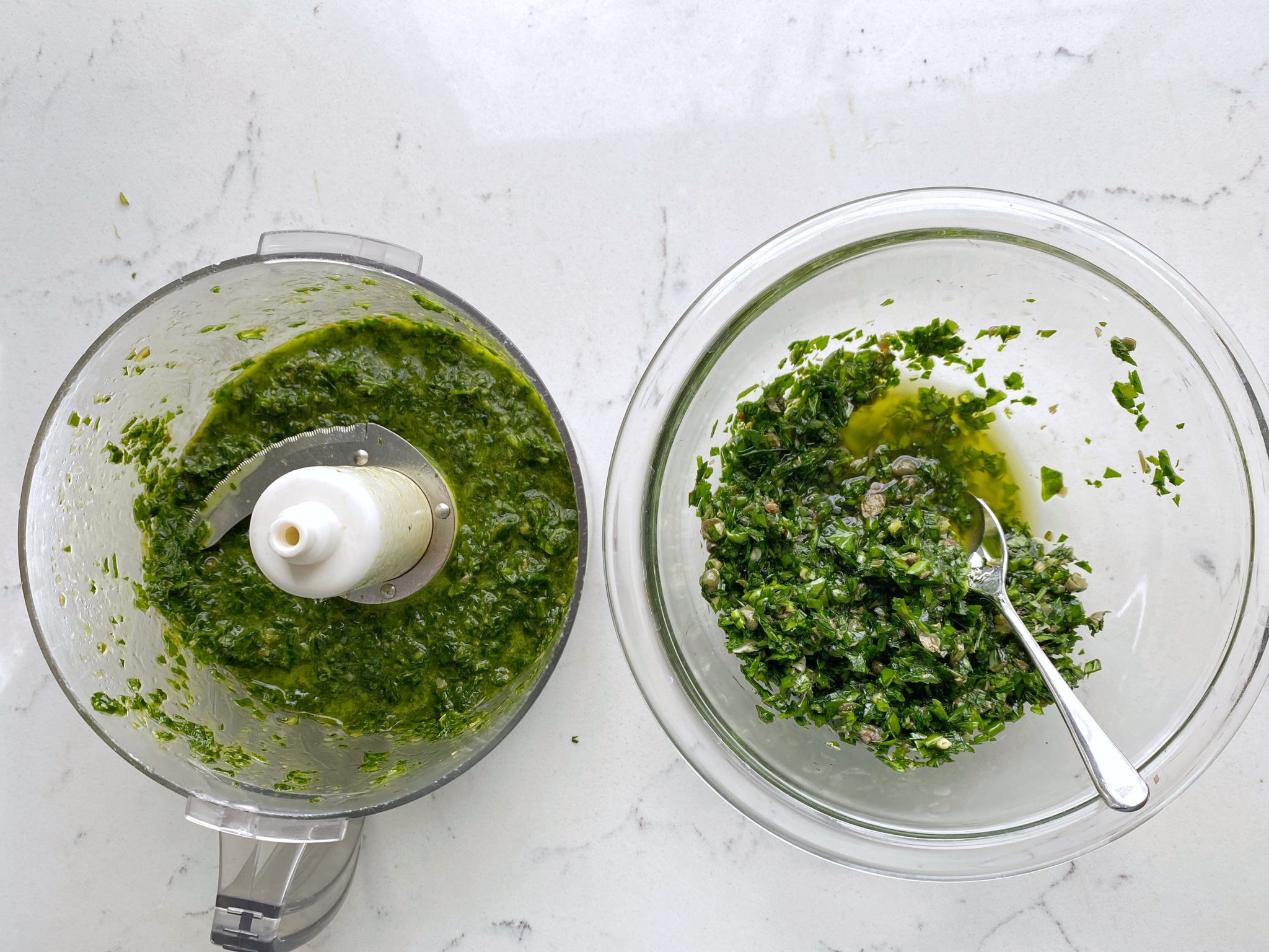 italian salsa verde, food processor, hand chop comparison