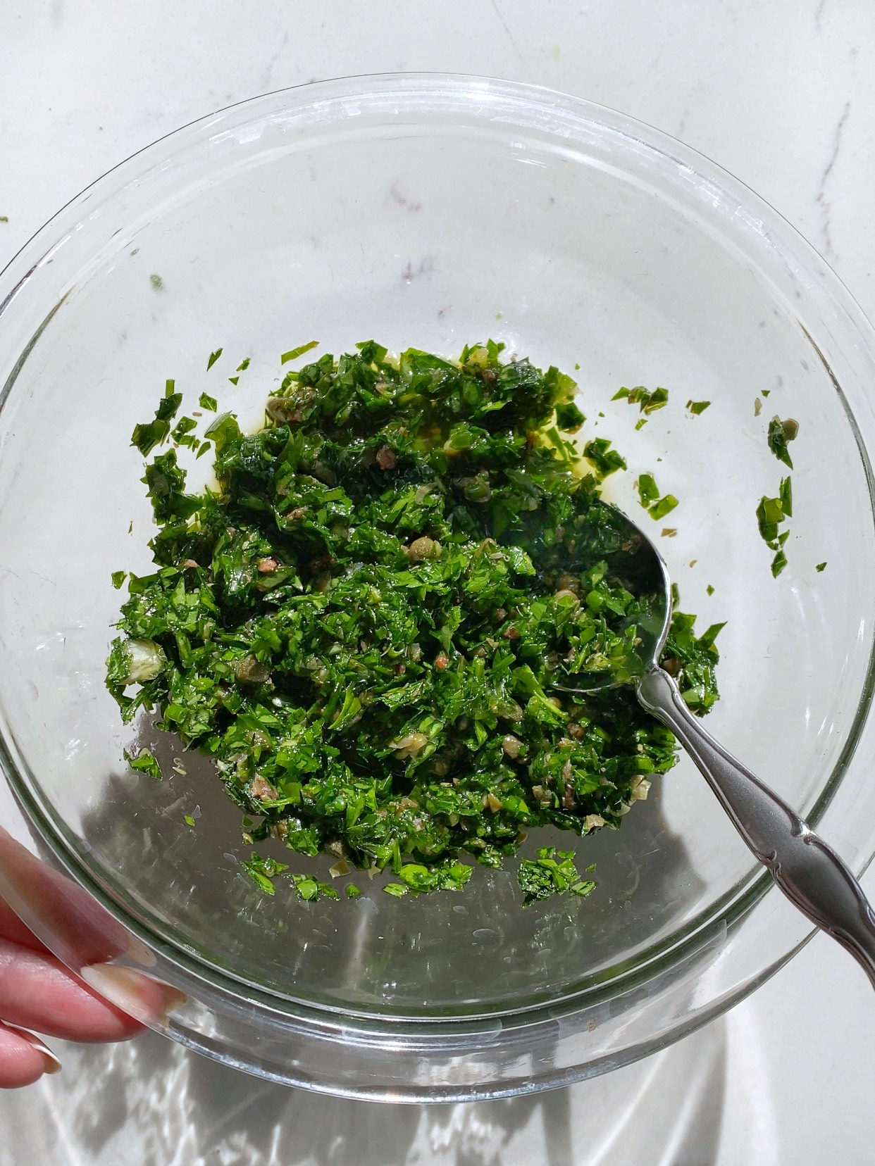 italian salsa verde, mixed by hand