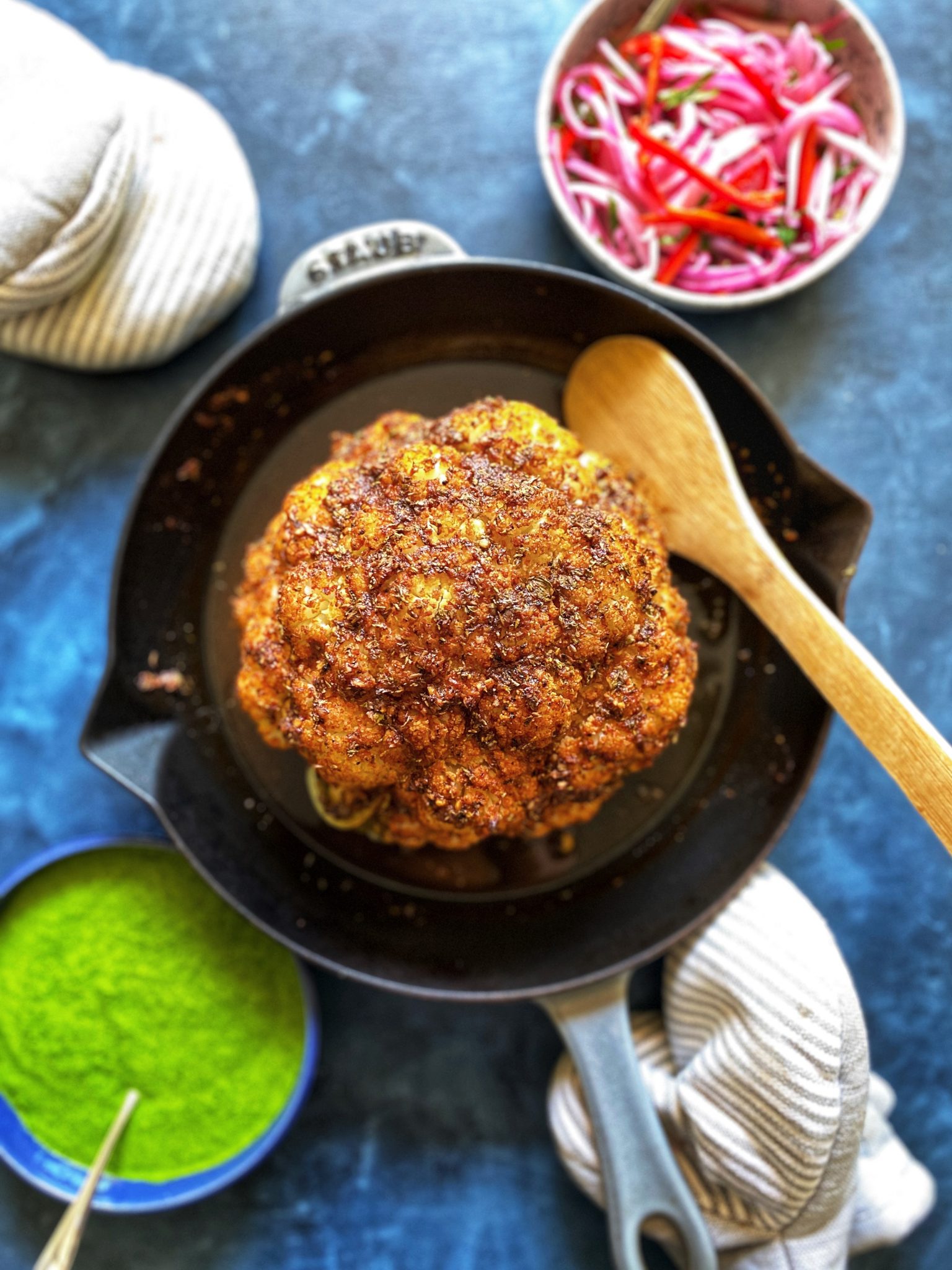 whole roasted cauliflower head with peruvian pollo a la brasa marinade