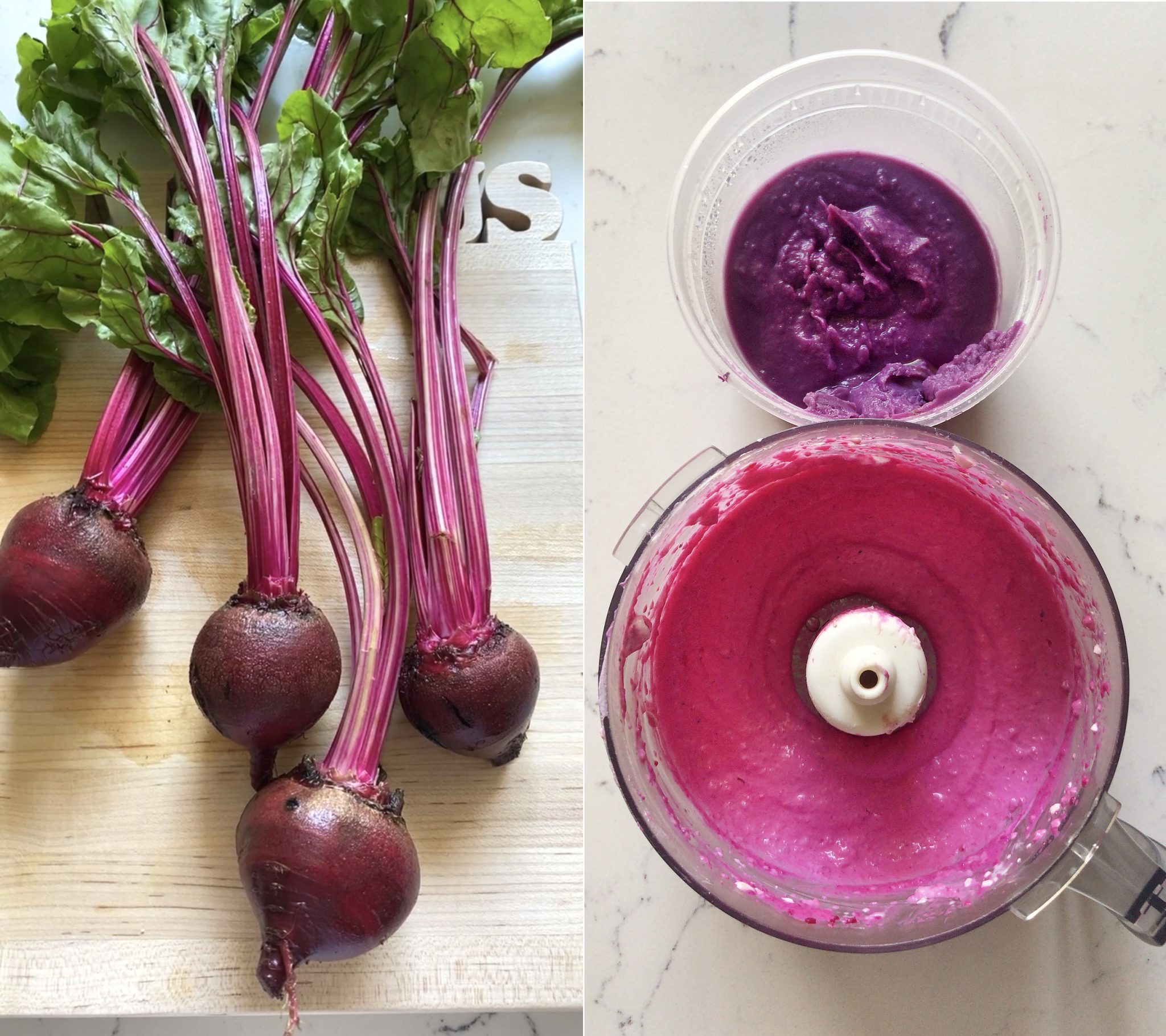 fresh beets, sweet potato and beet hummus