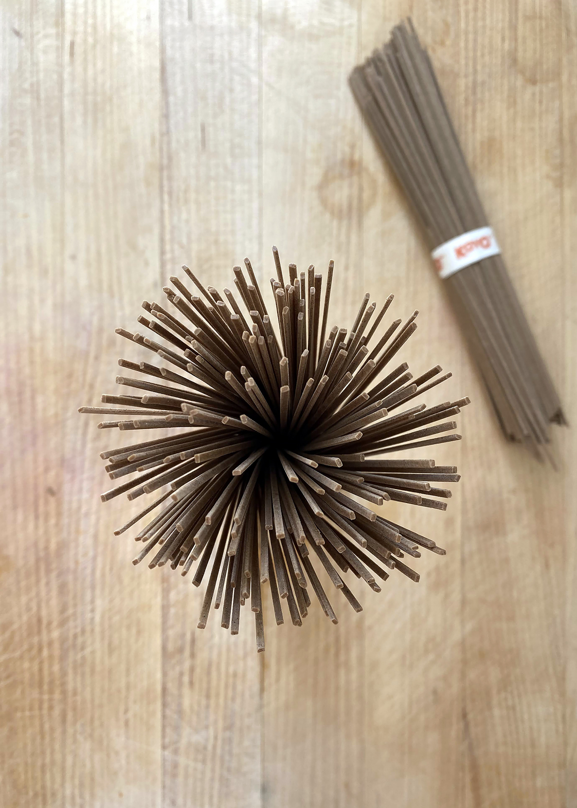 buckwheat soba noodles, close-up to show squared off shape