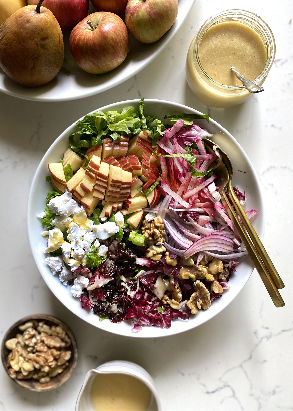 fall salad with apples, walnuts, and dried cherries