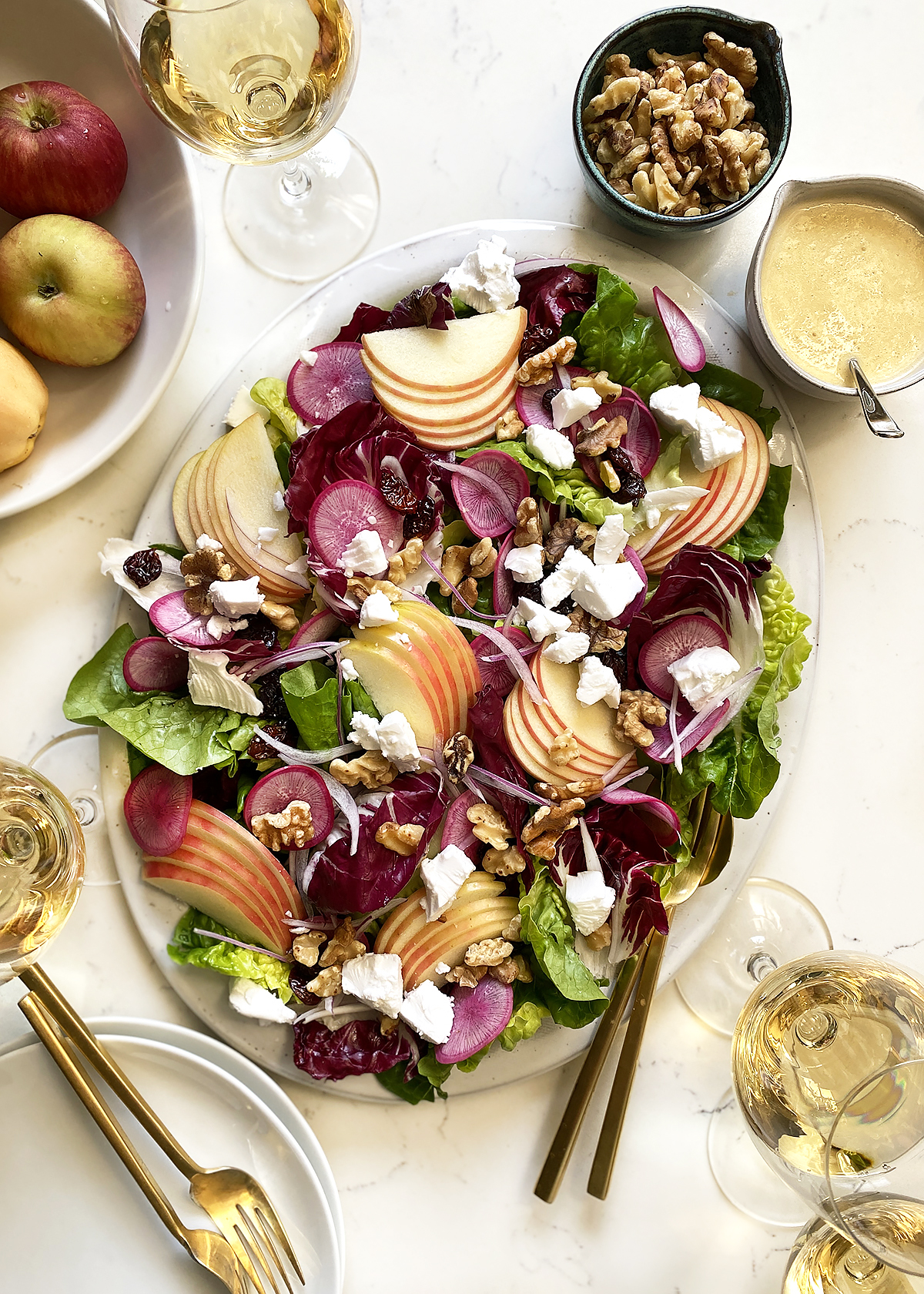 fall salad with apples and walnuts plated