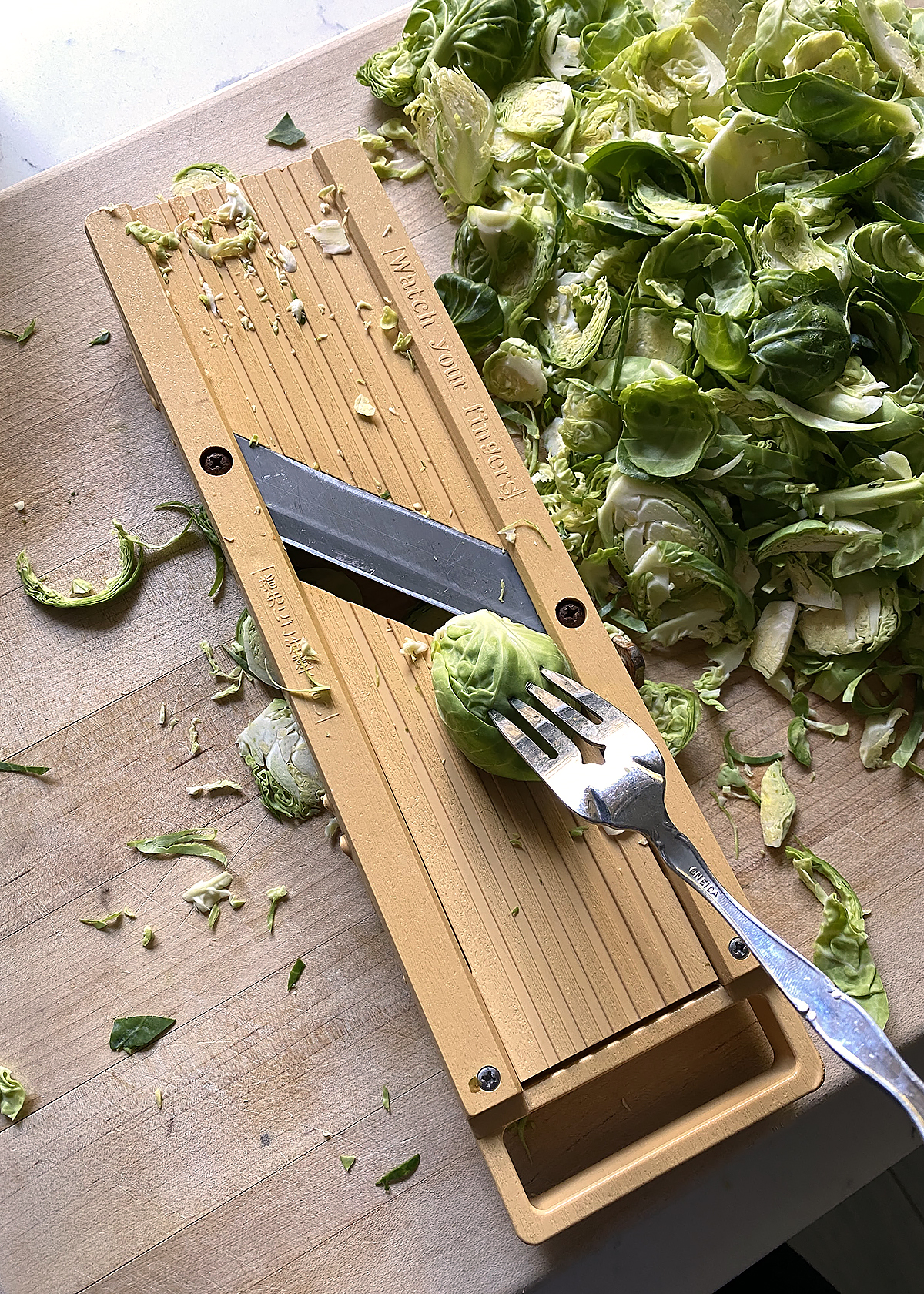 brussels sprouts shredding on mandoline