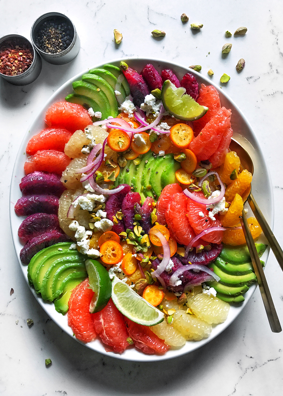 citrus avocado salad with feta and pistachios