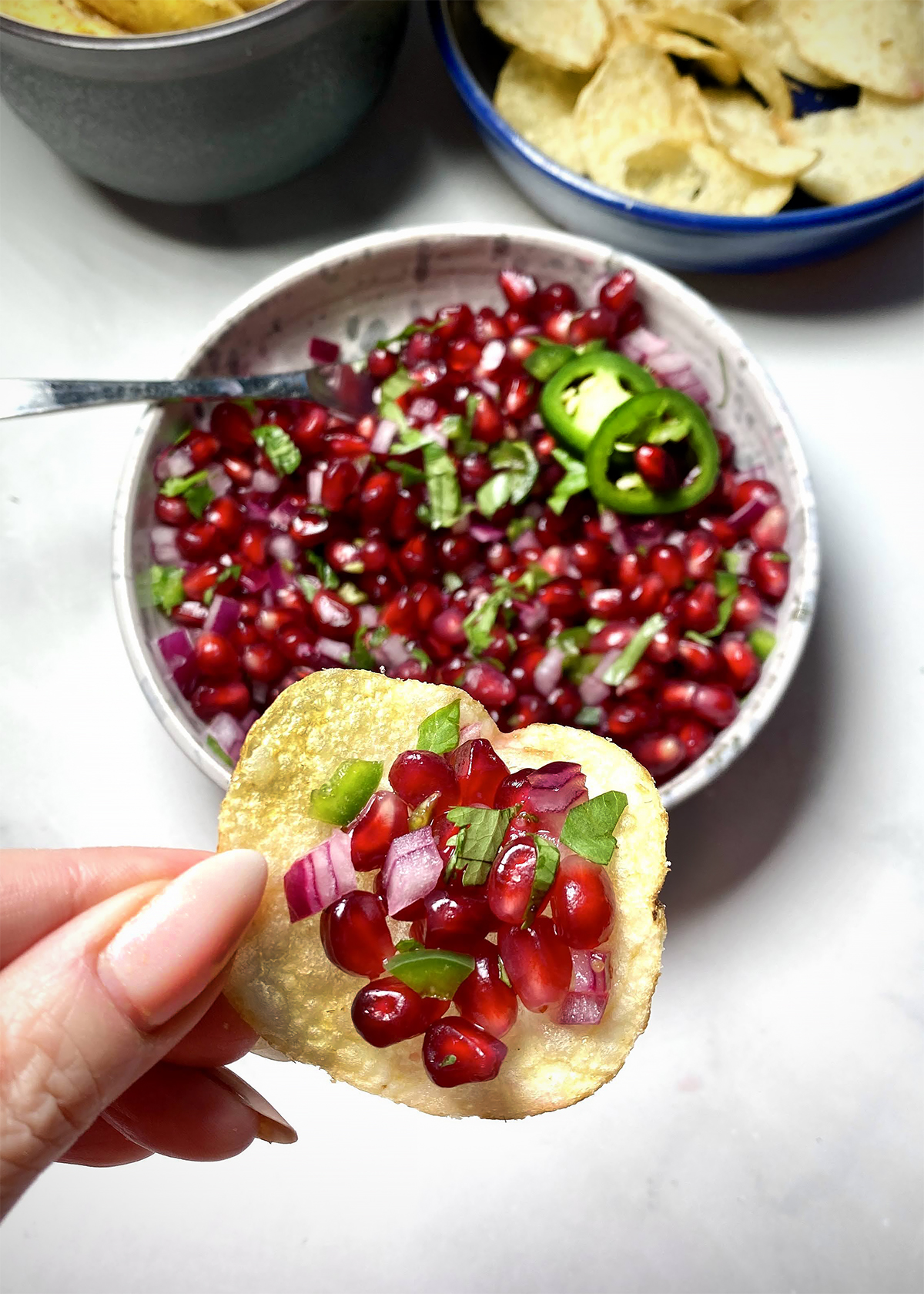 pomegranate salsa with chips