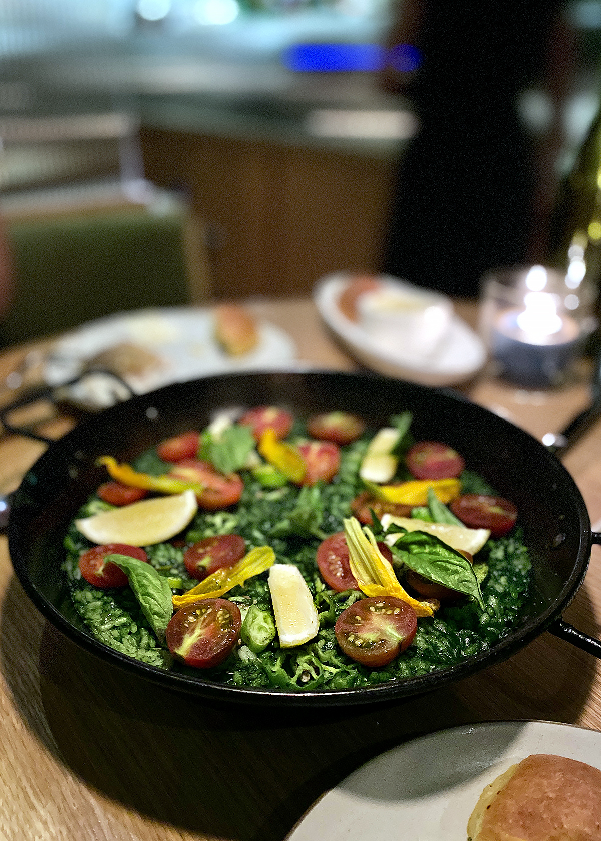 green vegetarian paella, bar le cote, los olivos