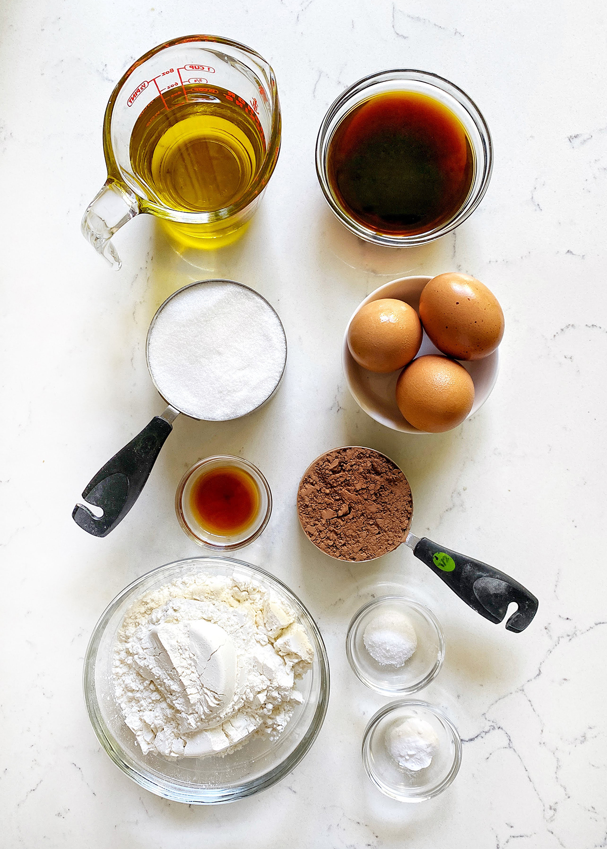 chocolate olive oil cake ingredients mise en place
