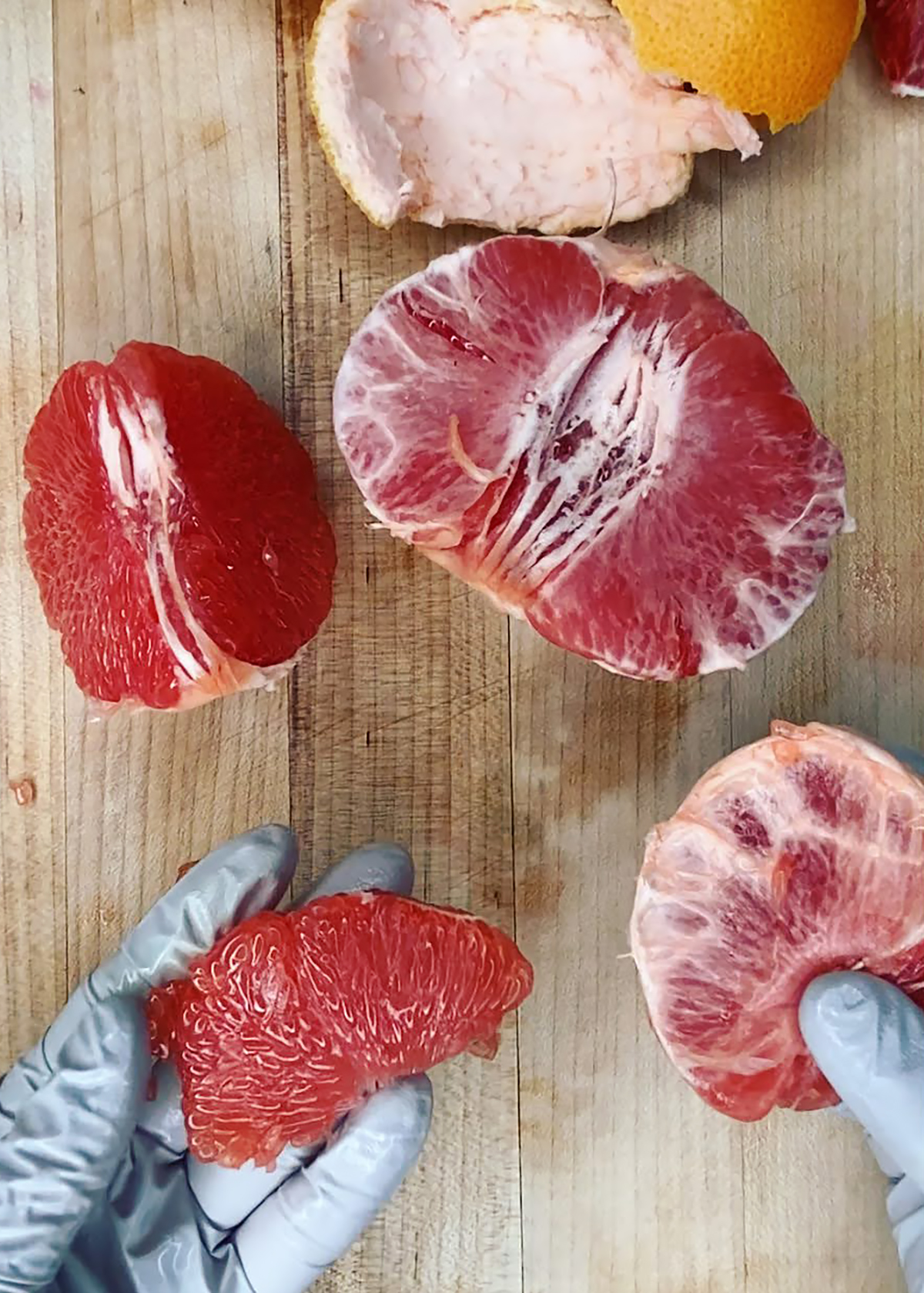 pink grapefruit, peeled segments