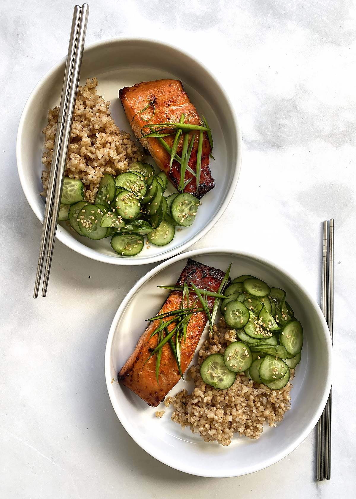 miso salmon with brown rice bowls