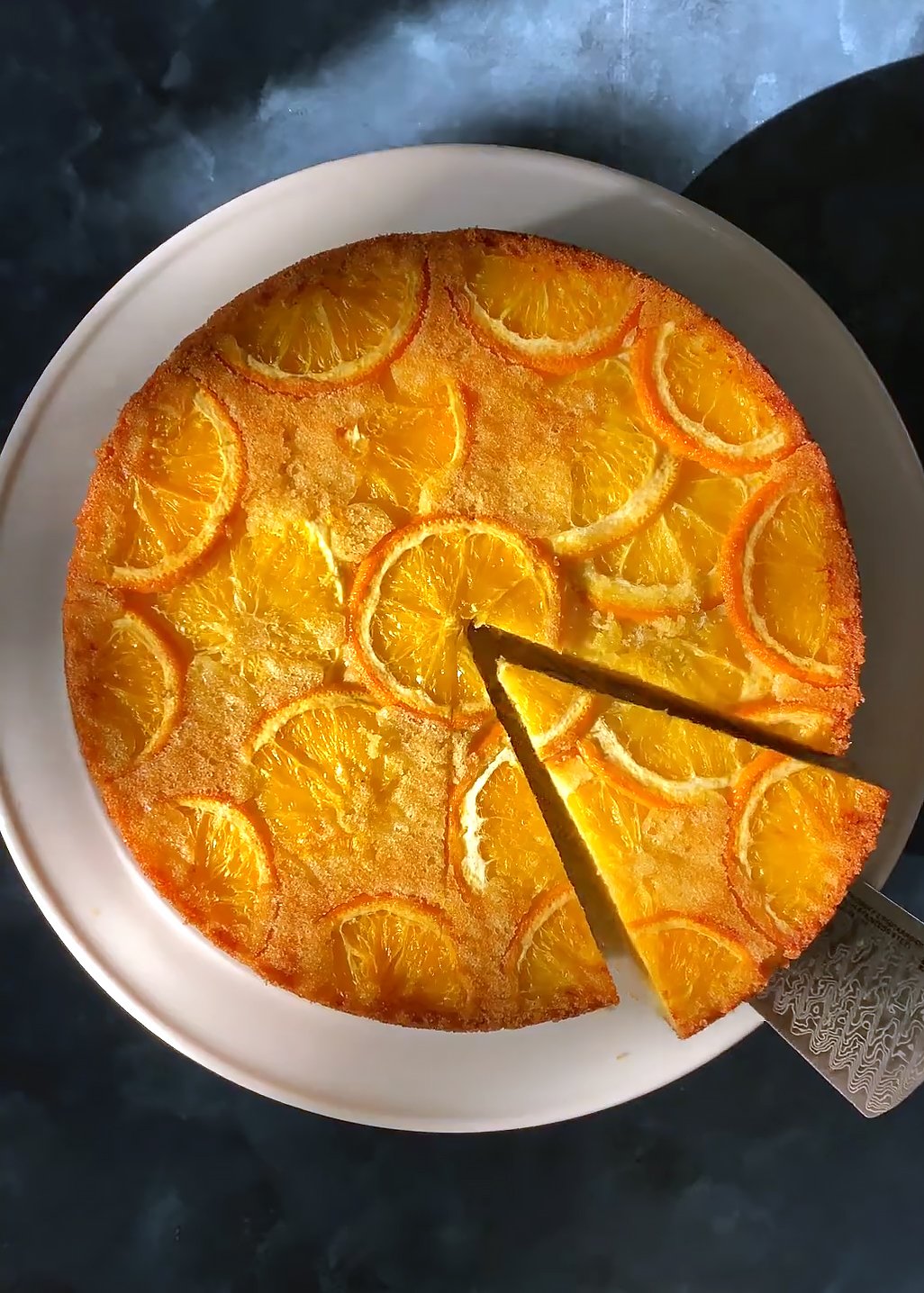 orange olive oil cake, sliced