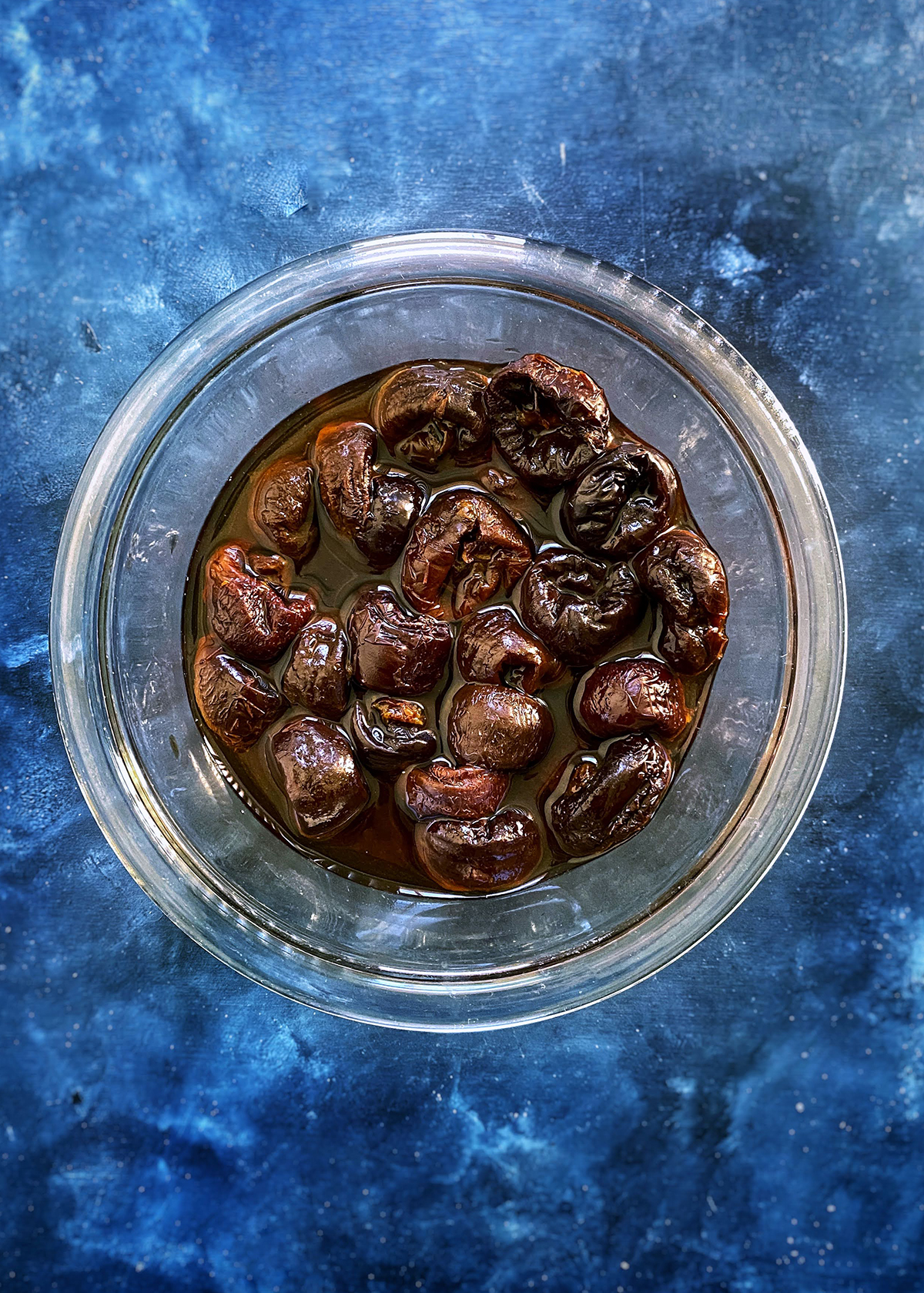 prunes in bowl, soaked and plumped