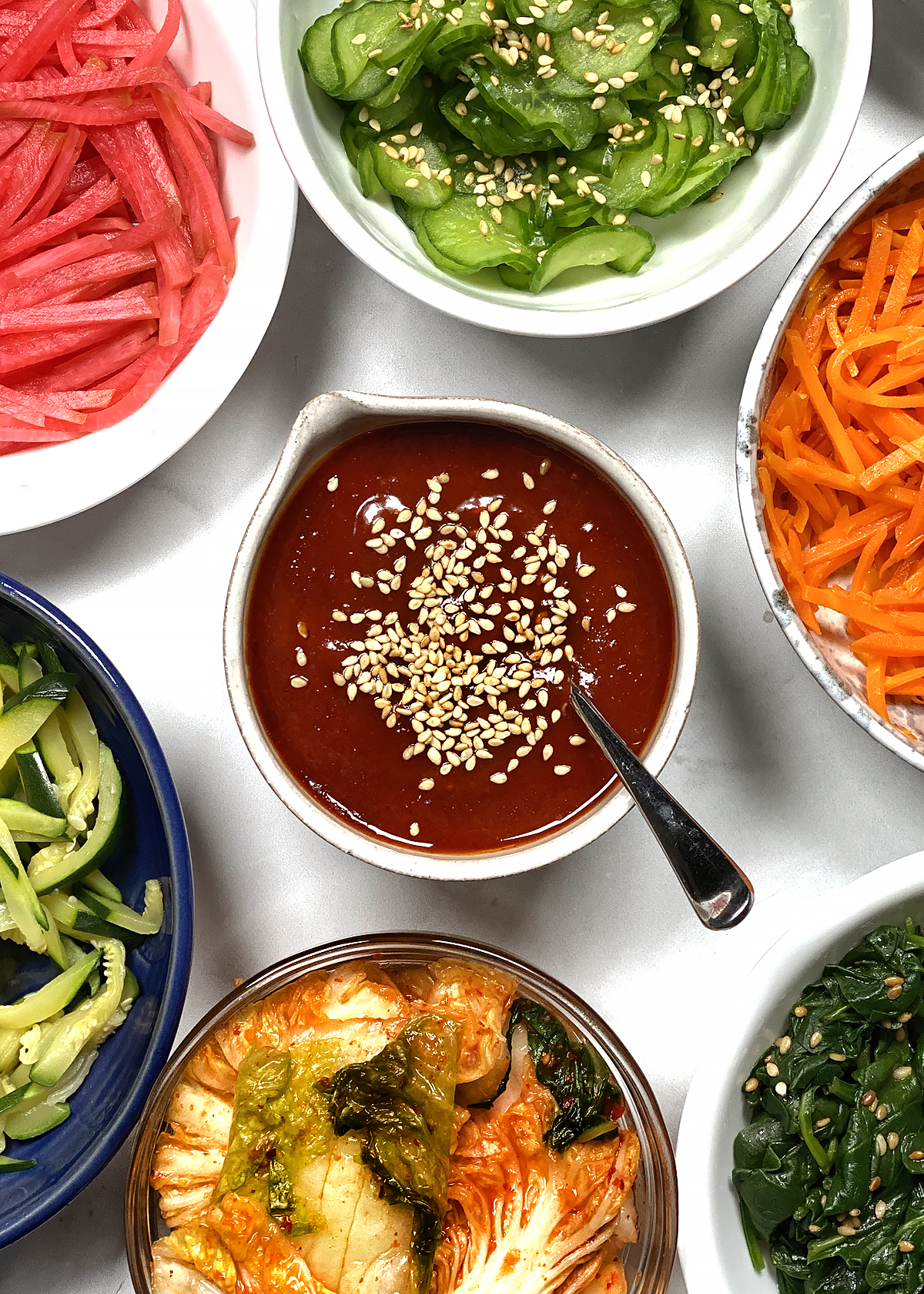 bibimbap sauce with gochujang, in serving bowl