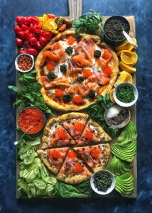 smoked salmon pizzas with caviar, 2 ways