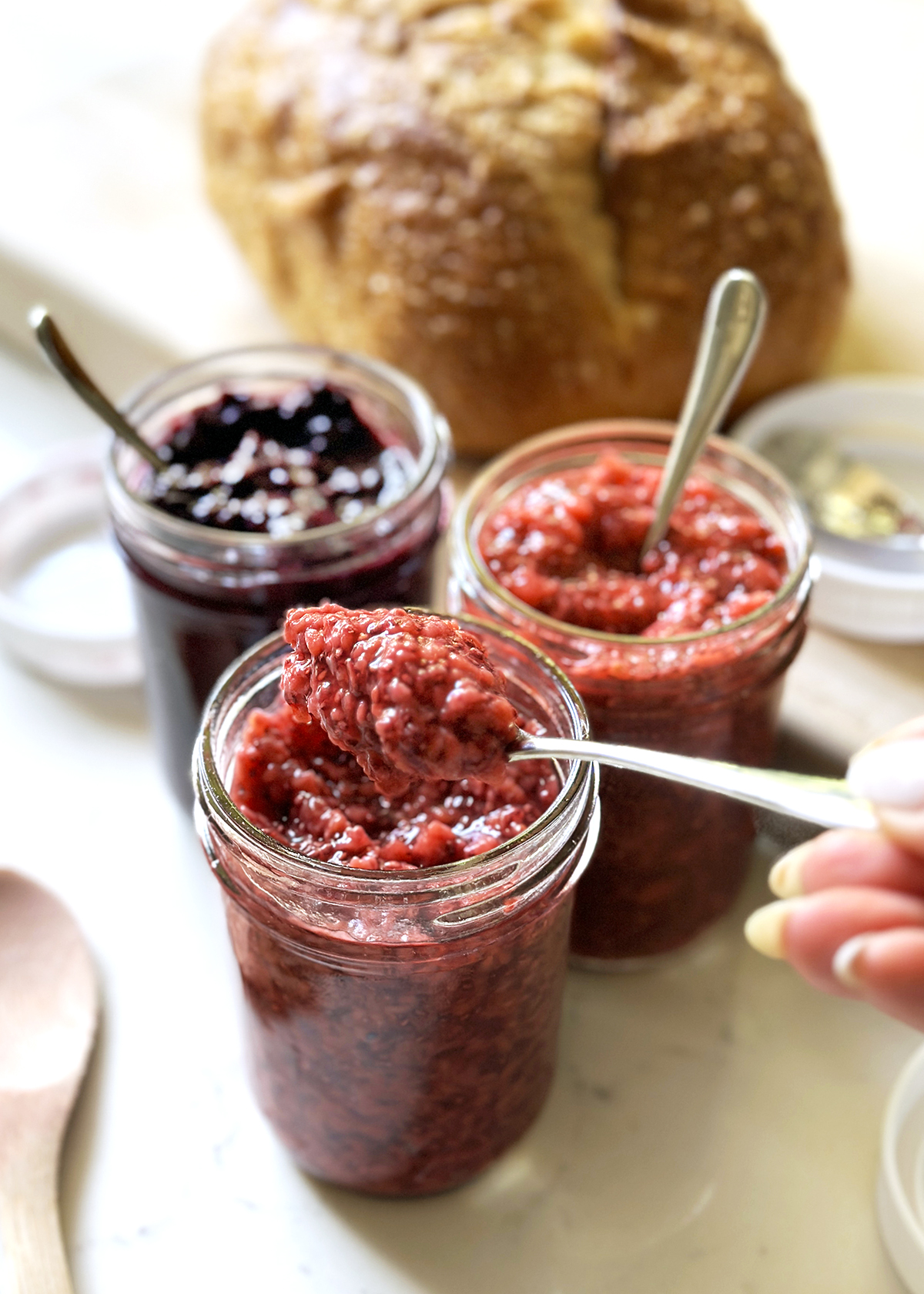 berry chia jams in jars