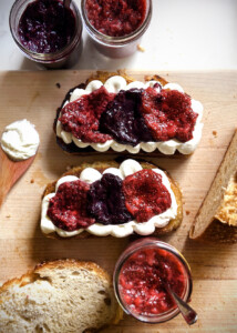 berry chia jams on whipped ricotta toast