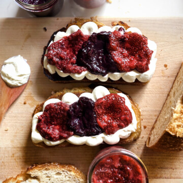 berry chia jams on whipped ricotta toast