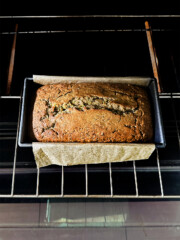 zucchini bread loaf in oven
